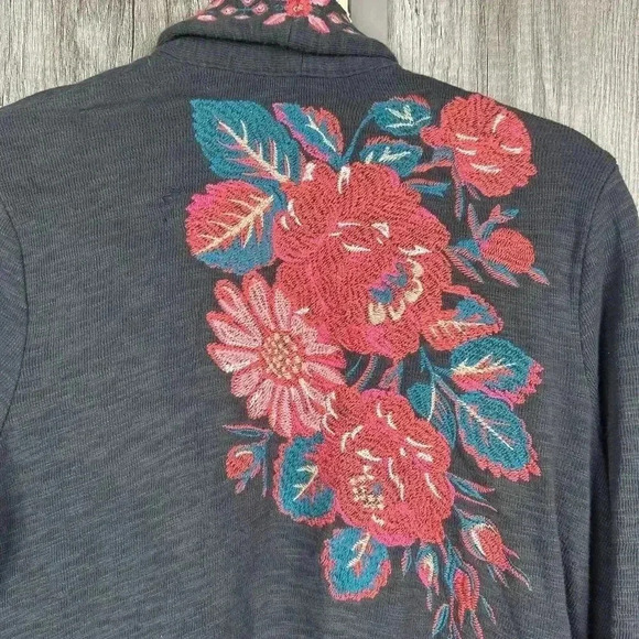 J Jill Duster Cardigan Size S Embroidered Bohemian Open Front Long Small - Picture 10 of 12